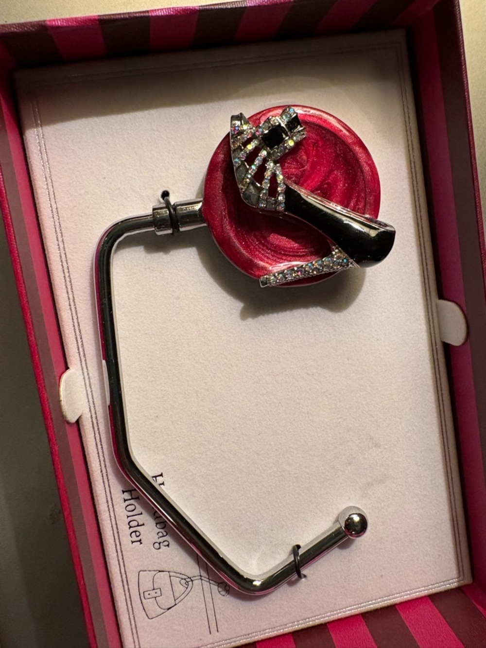 Crystal High Heel Purse Hook in Pink and Black